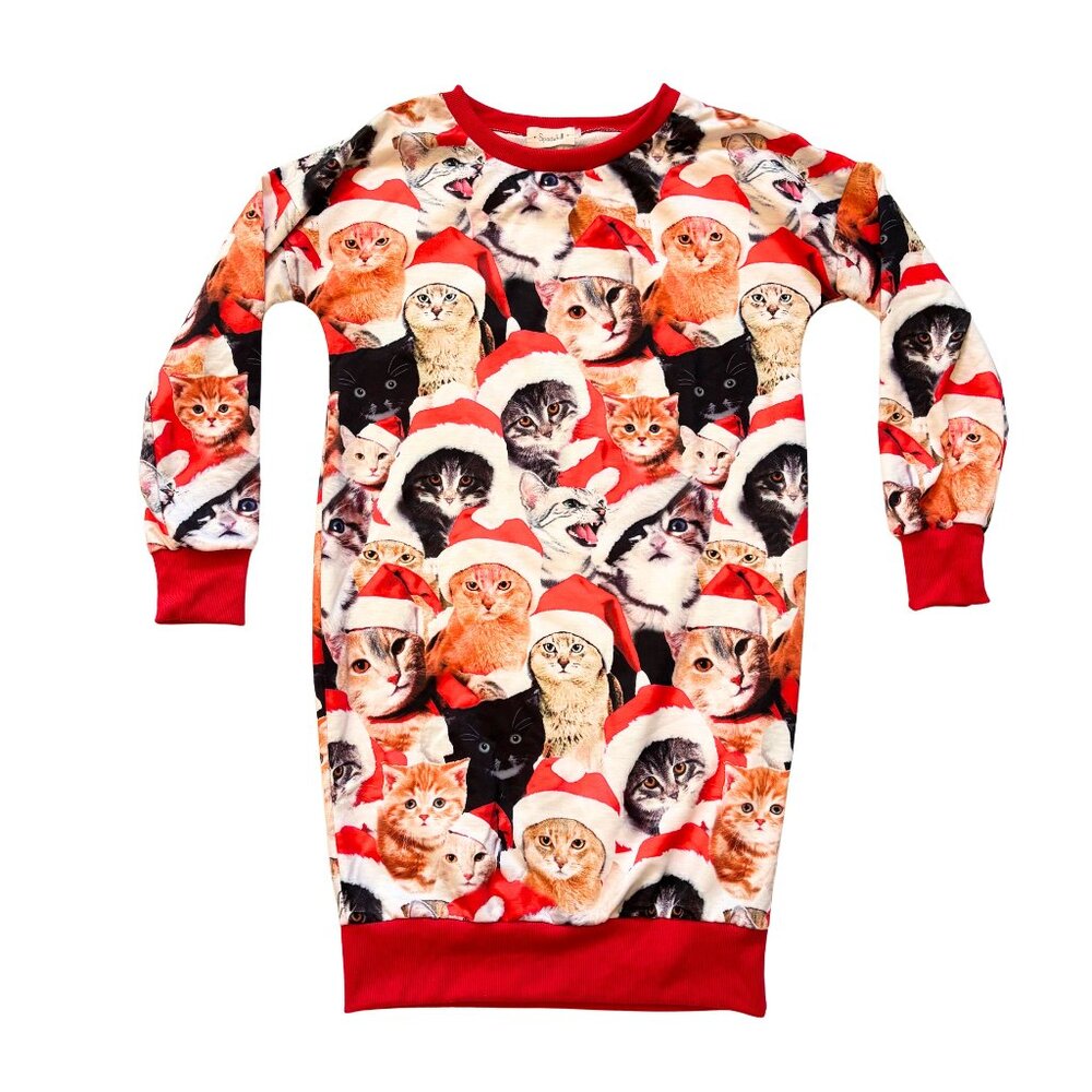 Spadehill Christmas Cat Sweatshirt Dress Red Novelty Print S